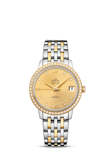 Omega De Ville Prestige Co-Axial 32.7 Stainless Steel / Yellow Gold / Diamond / Champagne / Bracelet